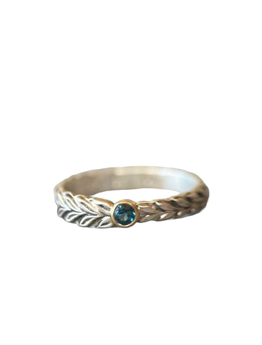 Blue Moissanite Ring with 14K gold setting, sterling silver