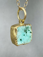 Load image into Gallery viewer, 18K Gold Chrysocolla Cube Charm
