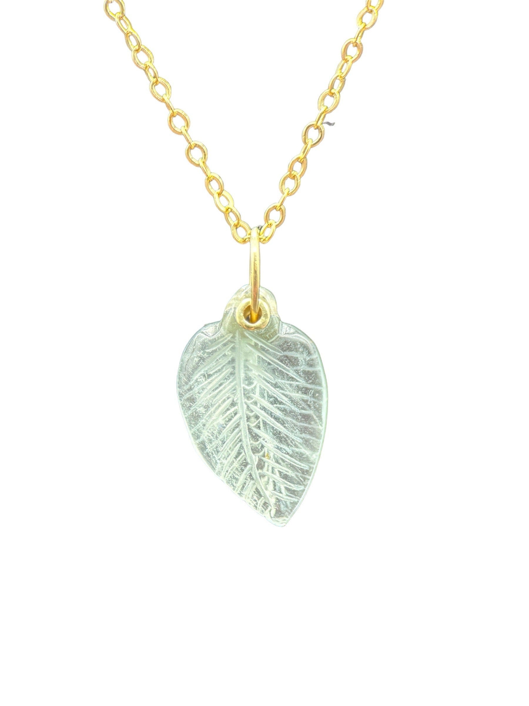 18K Gold Aquamarine Leaf Charm