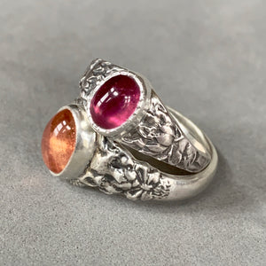 Tourmaline with Lotus Flower Signet Ring