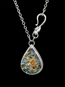 Ammonite with Abalone Inlay pendant with Hand Clasp