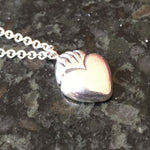 Load image into Gallery viewer, Sacred Heart Pendant, Milagros heart, flaming heart, charm, sterling silver, tiny, handmade
