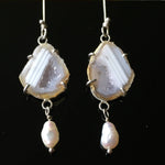 Load image into Gallery viewer, Mini White Geode with Pearl earrings in sterling silver
