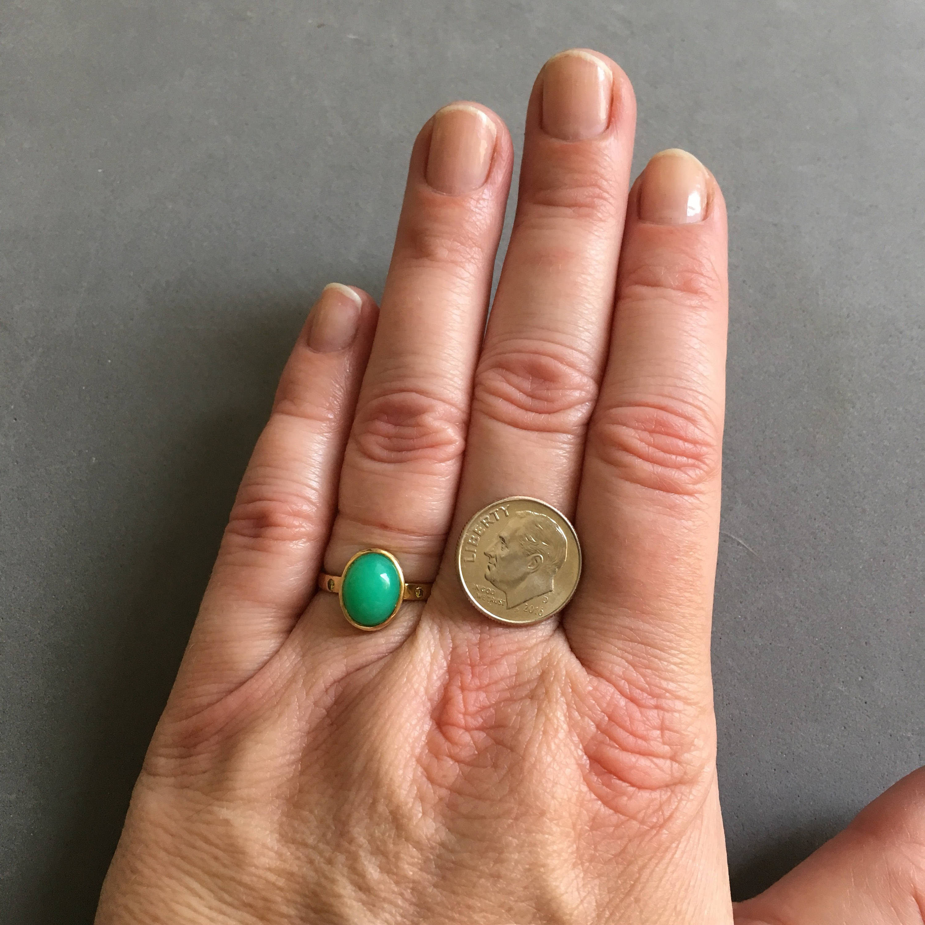 18K Gold Chrysoprase and Yellow Diamond Ring