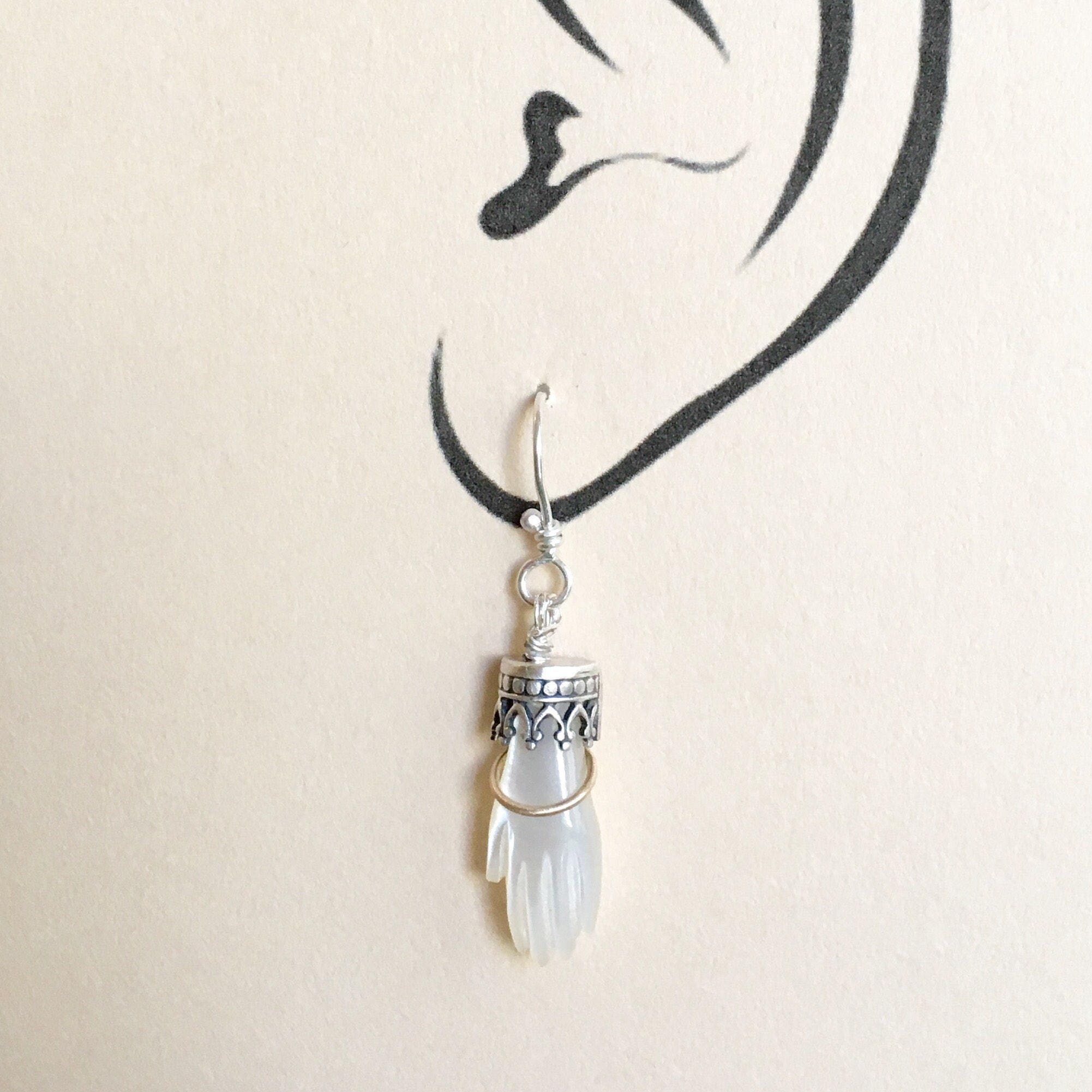 Hand Earrings with 18K Gold bangle, Mother of Pearl, sterling silver, hand jewelry, victorian