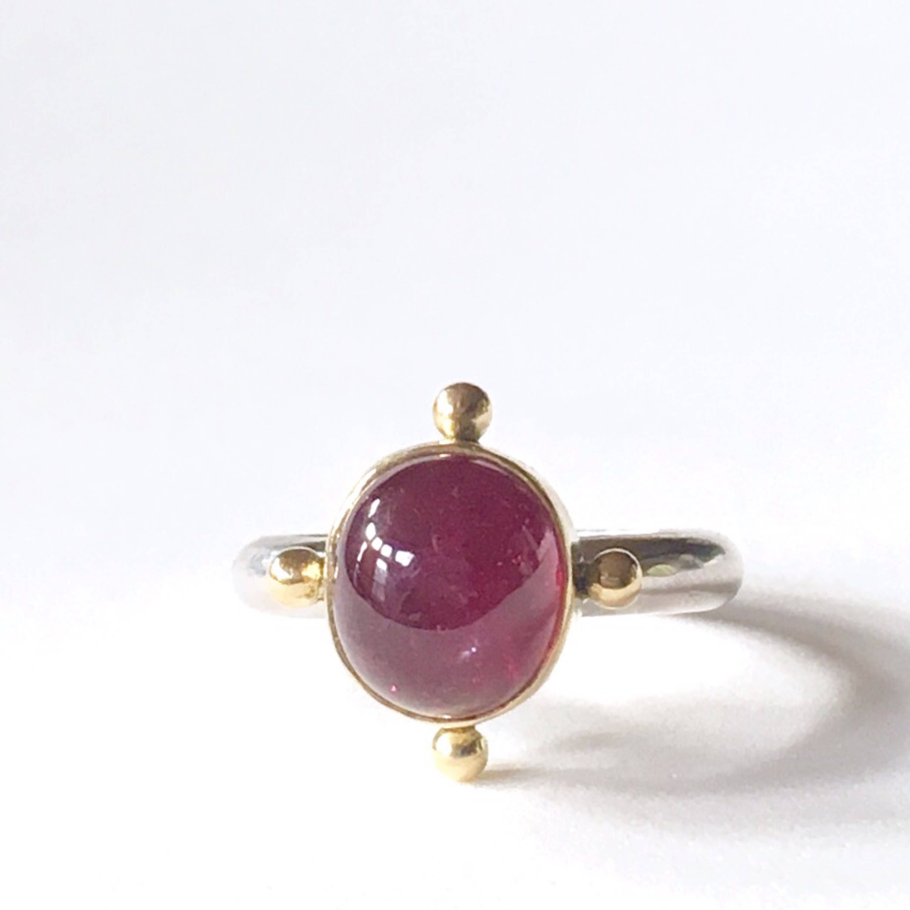 Ruby Ring in 18K and Sterling Silver, high dome, July birthstone, solitare, engagement