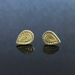 Load image into Gallery viewer, 14K Gold Mehndi Teardrop stud earrings, stamped, gold studs
