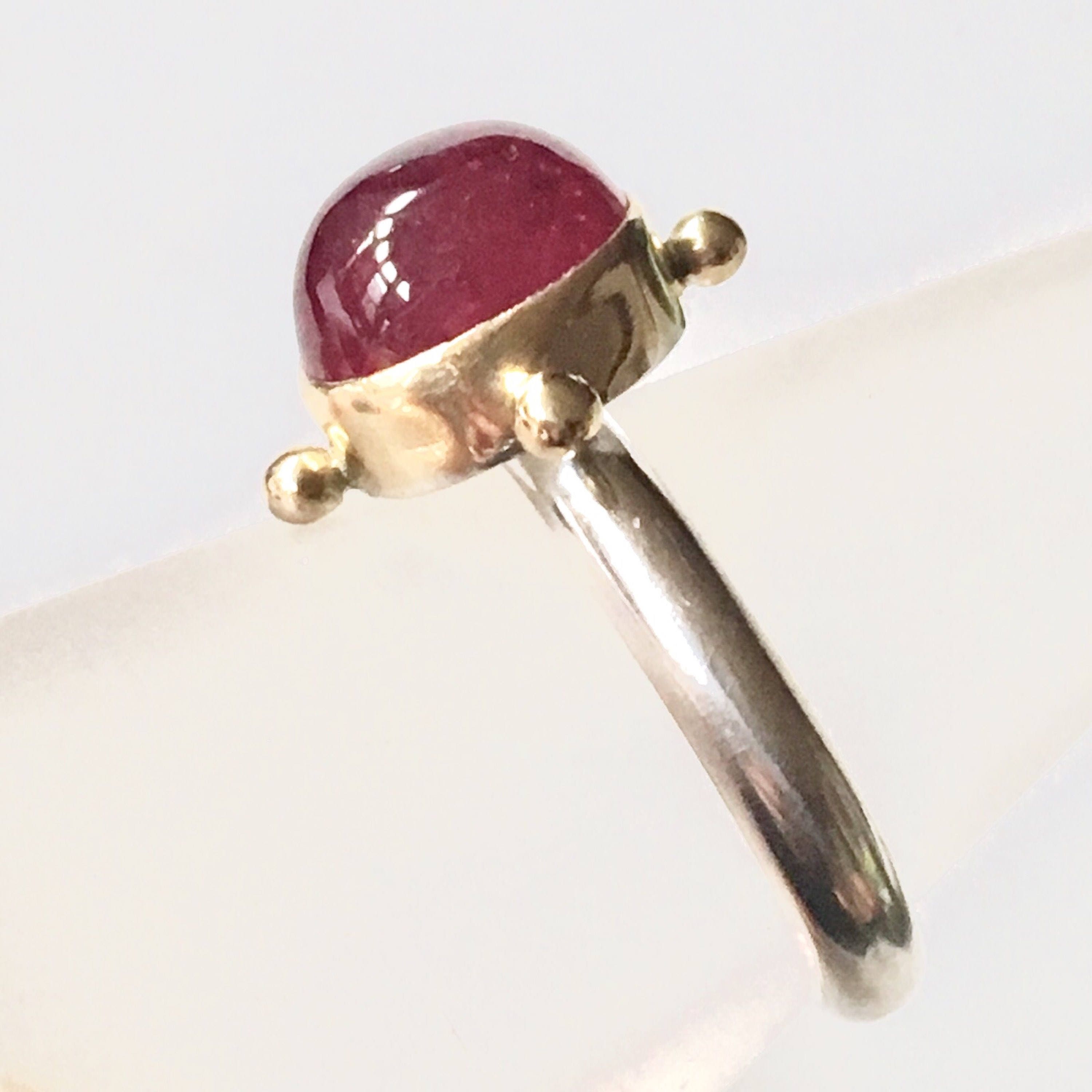 Ruby Ring in 18K and Sterling Silver, high dome, July birthstone, solitare, engagement