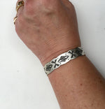 Load image into Gallery viewer, Stamped Cuff bracelet , sterling silver, handmade, navajo stamps
