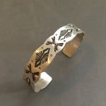 Load image into Gallery viewer, Stamped Cuff bracelet , sterling silver, handmade, navajo stamps
