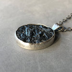 Load image into Gallery viewer, Black Tourmaline Pendant, Raw Stone in sterling silver
