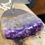 Load image into Gallery viewer, Amethyst Statement Necklace, hand carved, February birthstone, purple, raw stone
