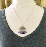 Load image into Gallery viewer, Amethyst Statement Necklace, hand carved, February birthstone, purple, raw stone

