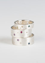 Load image into Gallery viewer, Gemstone Moon Band Ring in sterling silver, custom stones, birthstones, wedding band, flush set, red, purple, green, yellow
