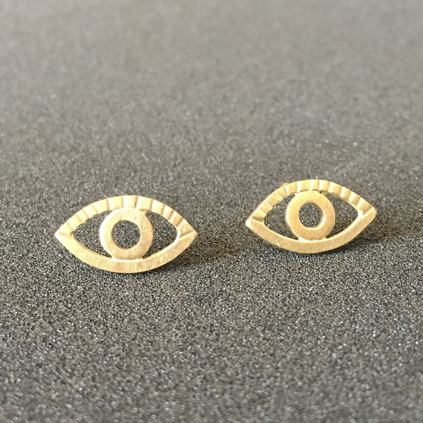 18K Gold Eye Stud Earrings, all seeing eye, third eye, evil eye, gold studs