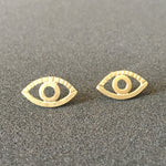 Load image into Gallery viewer, 18K Gold Eye Stud Earrings, all seeing eye, third eye, evil eye, gold studs
