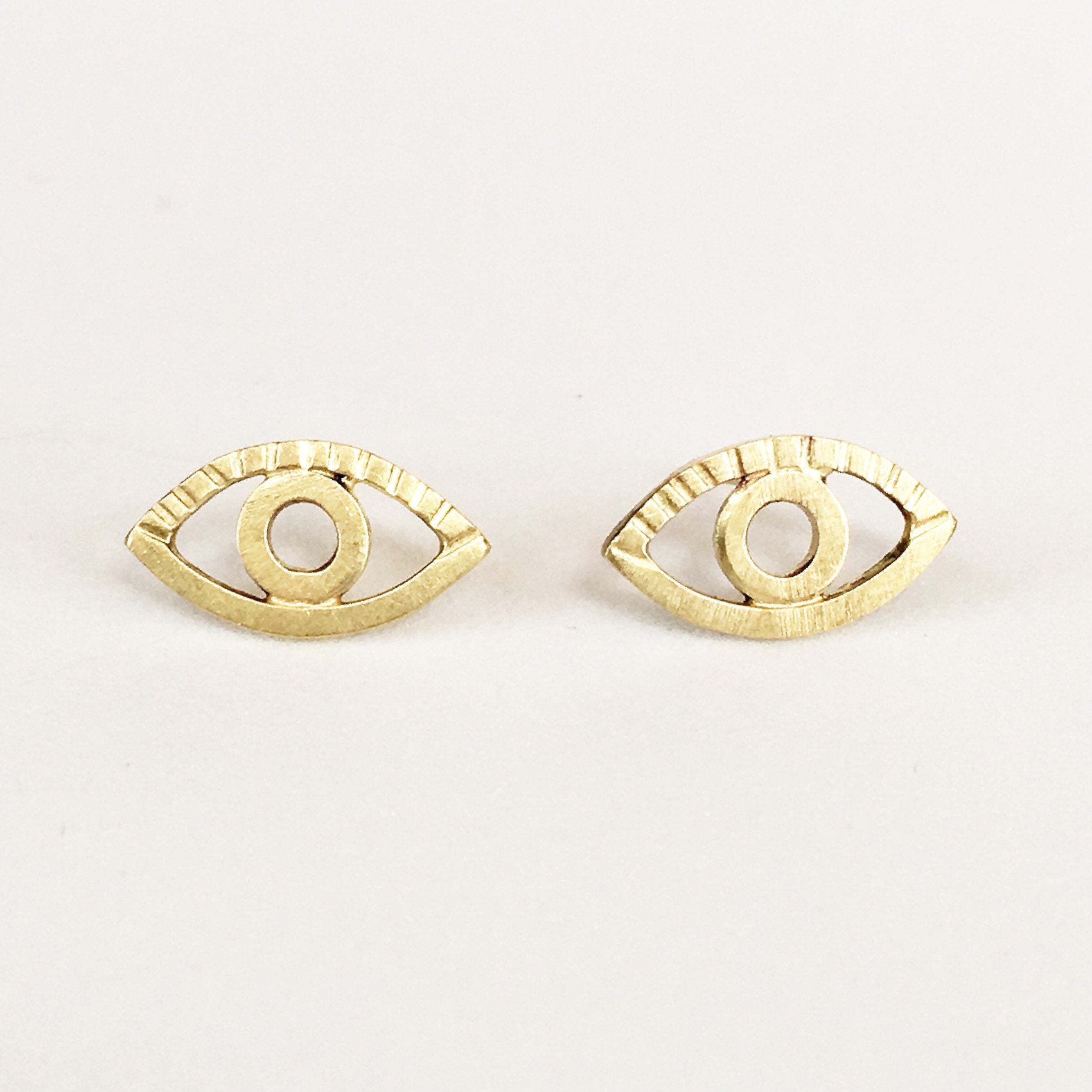 18K Gold Eye Stud Earrings, all seeing eye, third eye, evil eye, gold studs