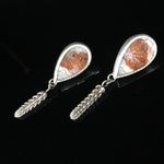 Load image into Gallery viewer, Agua Nueva Agate Earrings, Studs, Sterling silver, orange and white, succlents, leaf pattern, handmade
