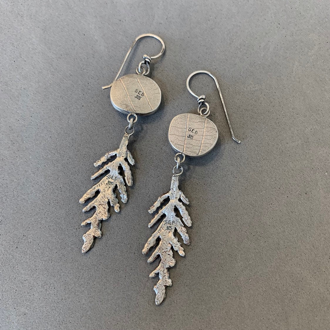 Black Spinel Earrings with Fern Dangles