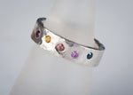 Load image into Gallery viewer, Sapphire Rainbow ring in sterling silver, multi colored gemstones, birthstones, hammered, wedding band
