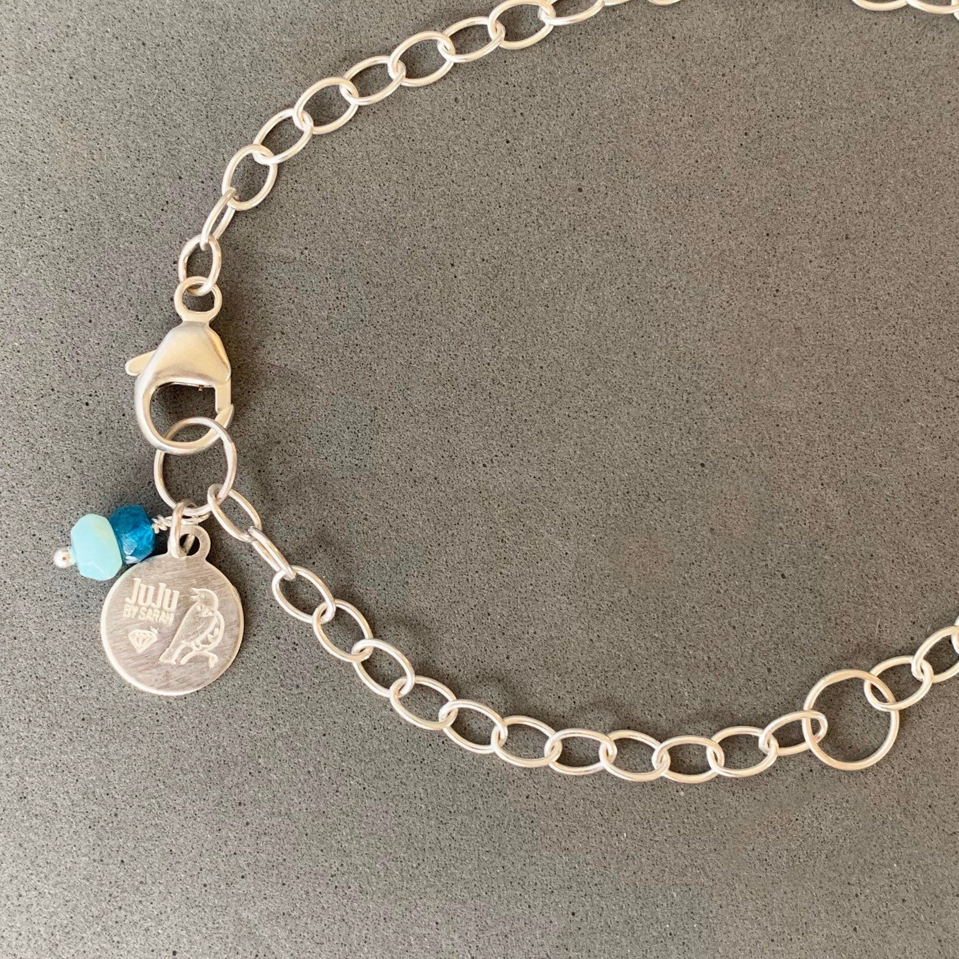 Larimar Charm Necklace, Seahorse, Sand Dollar, sterling silver