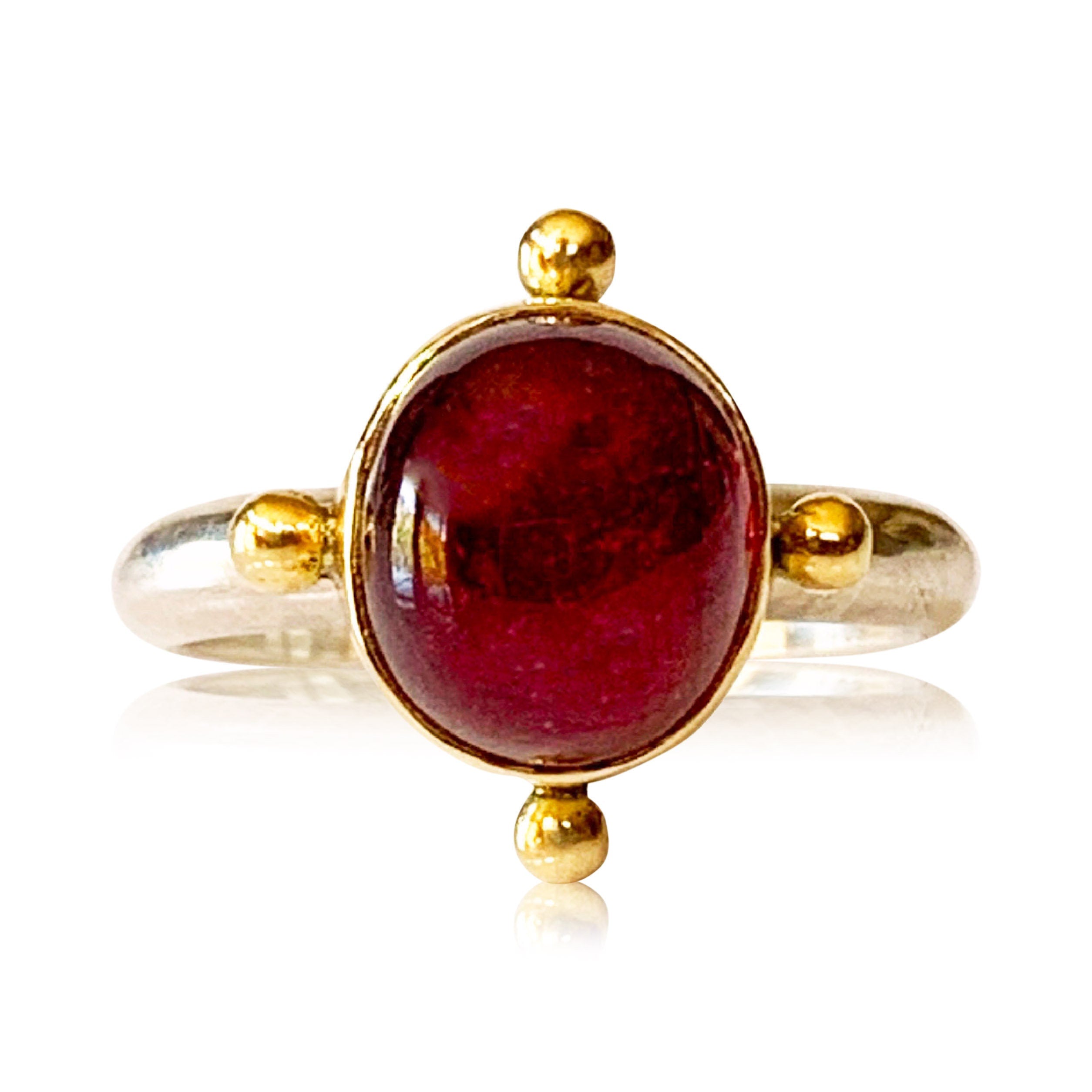 Ruby Ring in 18K and Sterling Silver, high dome, July birthstone, solitare, engagement