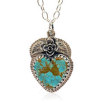 Load image into Gallery viewer, Turquoise Heart Pendant, succulents, leaves, silver
