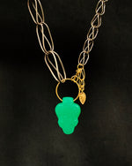 Load image into Gallery viewer, Chrysoprase snake head necklace on handmade chain with 18K gold and sterling silver.
