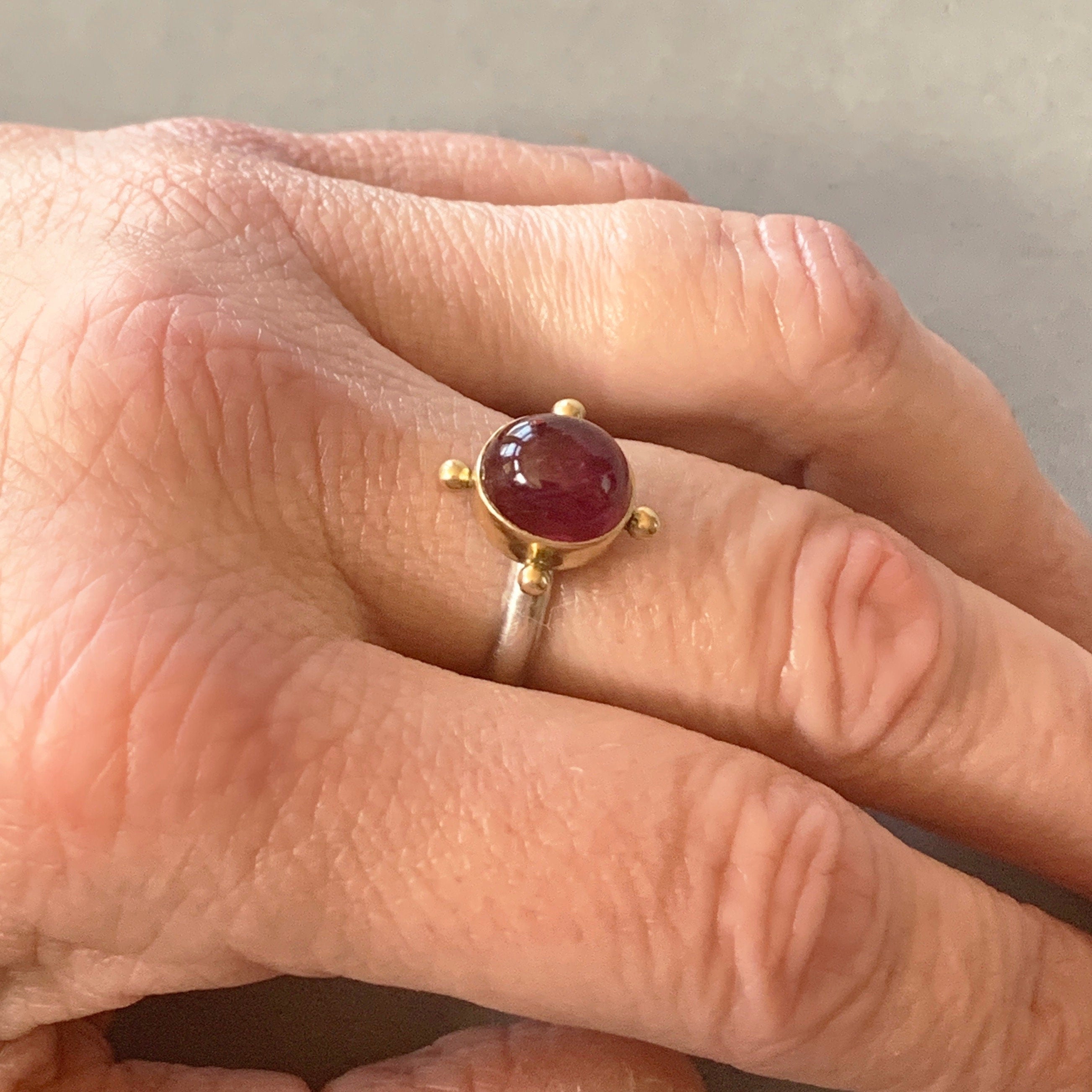 Ruby Ring in 18K and Sterling Silver, high dome, July birthstone, solitare, engagement