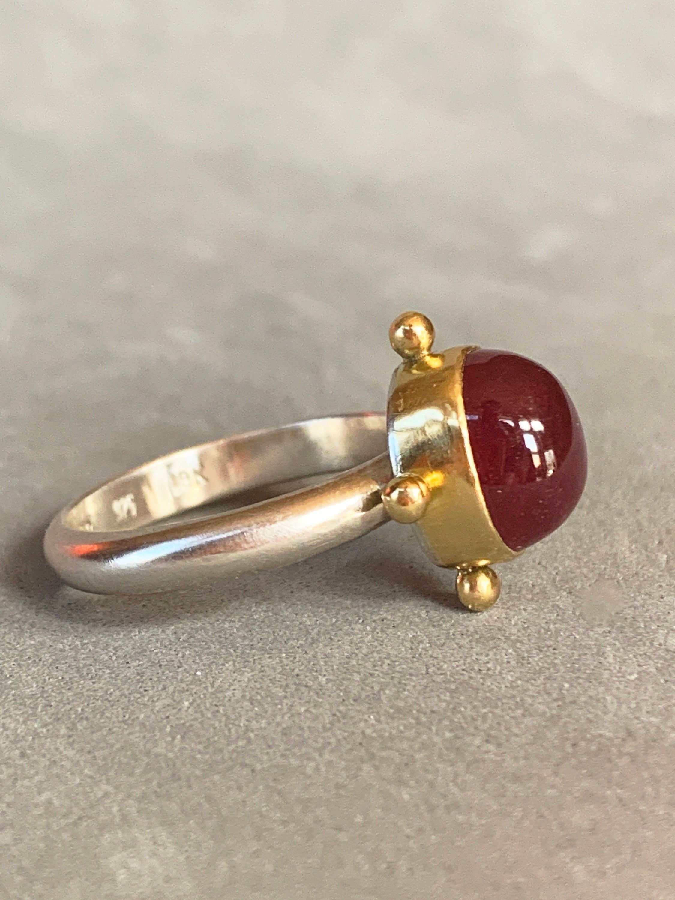 Ruby Ring in 18K and Sterling Silver, high dome, July birthstone, solitare, engagement