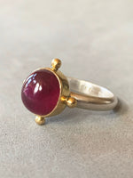 Load image into Gallery viewer, Ruby Ring in 18K and Sterling Silver, high dome, July birthstone, solitare, engagement
