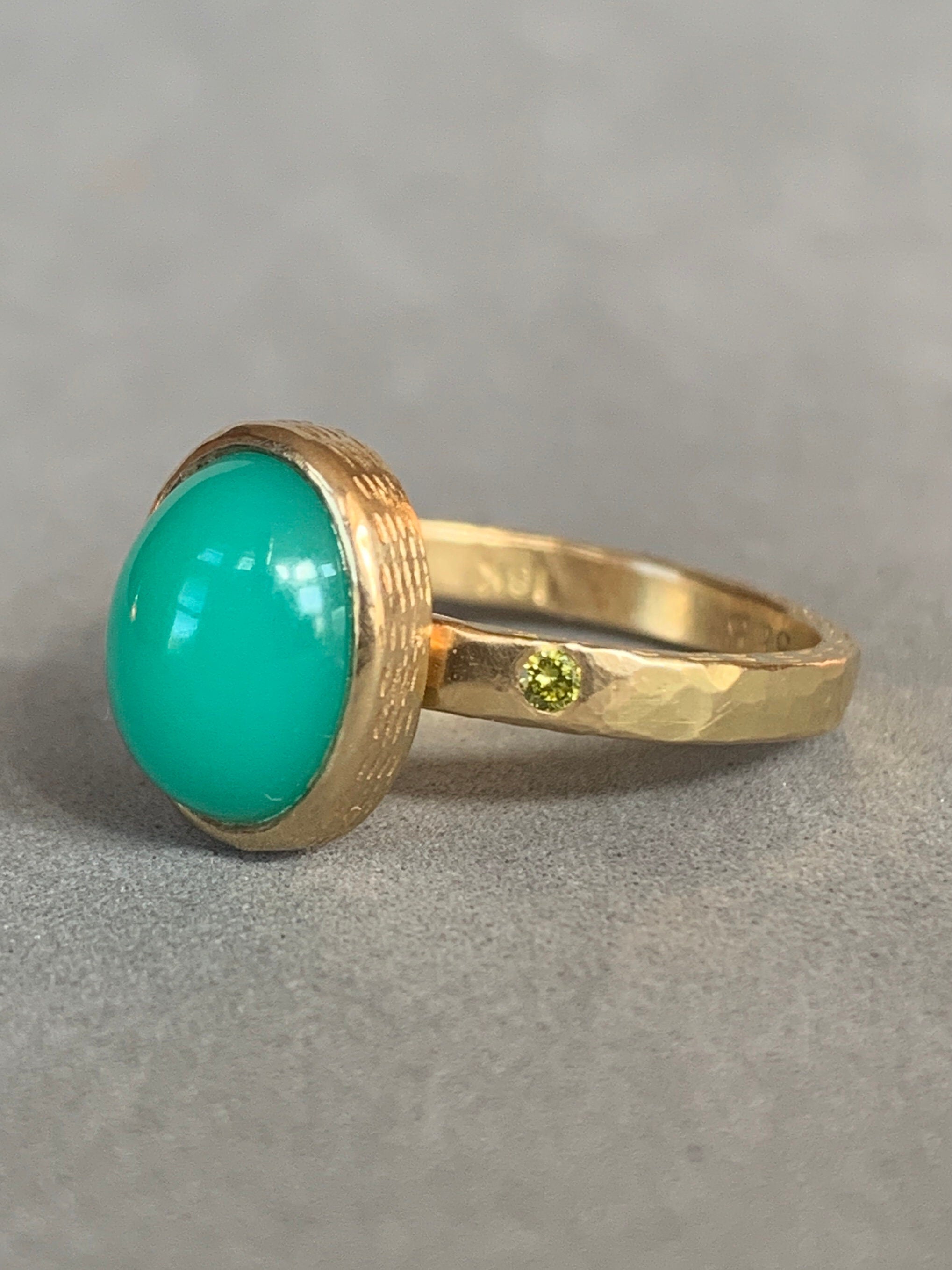 18K Gold Chrysoprase and Yellow Diamond Ring