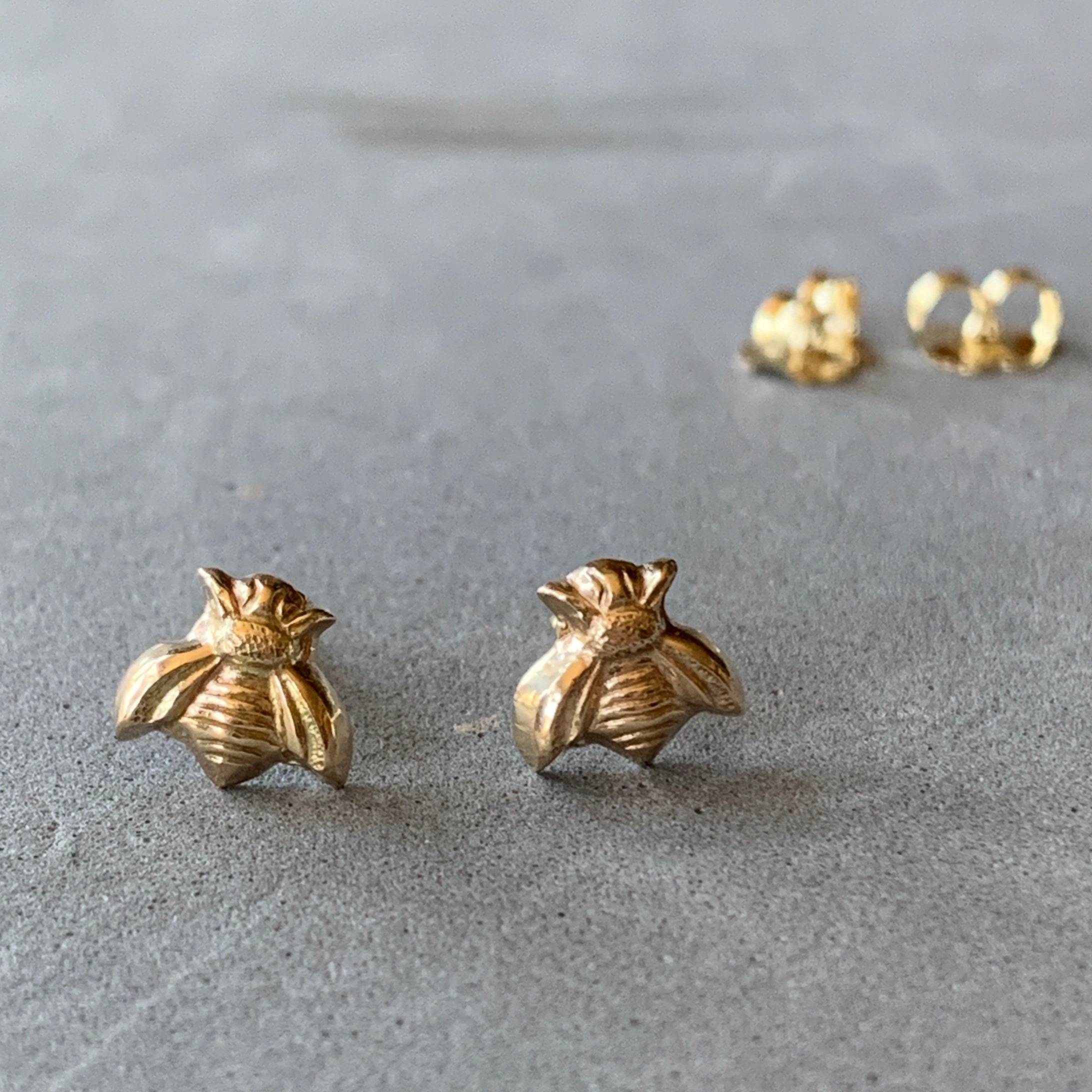 14K Solid Gold Bee Earrings