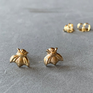 14K Solid Gold Bee Earrings