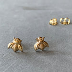 Load image into Gallery viewer, 14K Solid Gold Tiny Bee Studs, honey bee earrings
