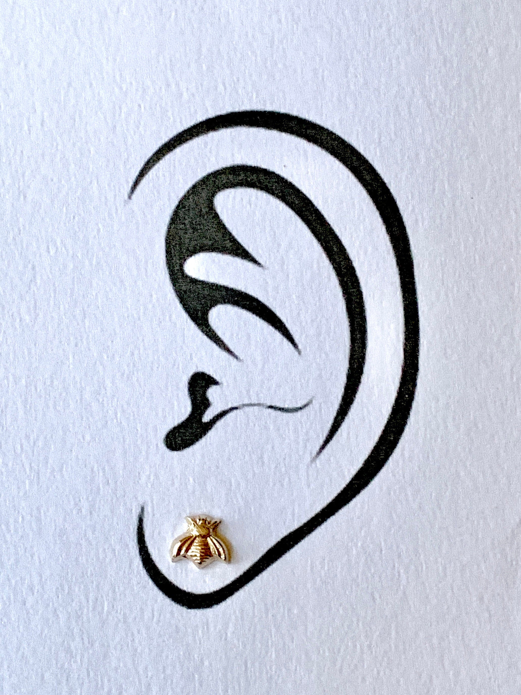 14K Solid Gold Bee Earrings