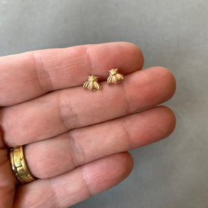 14K Solid Gold Bee Earrings