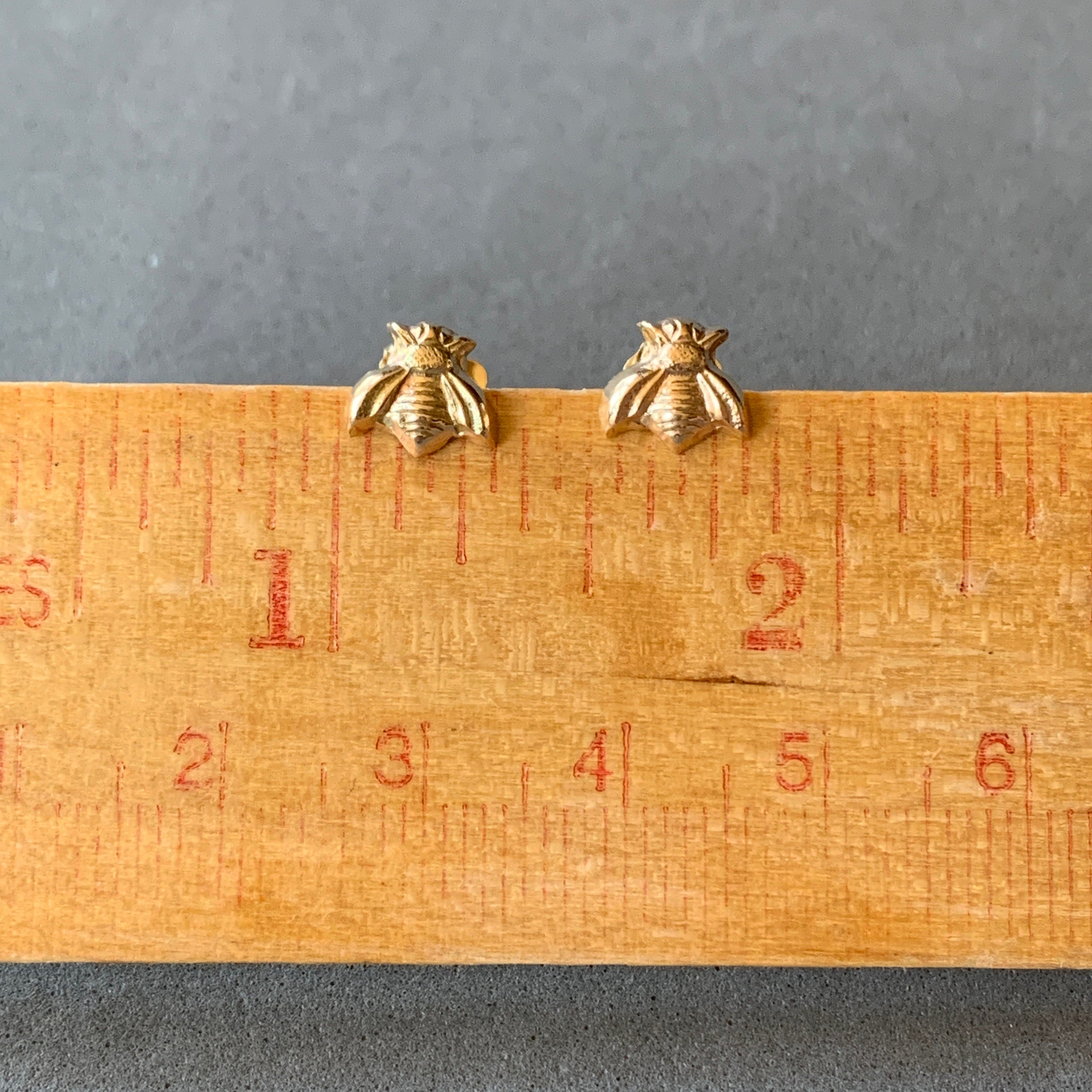 14K Solid Gold Bee Earrings