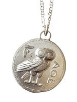 Load image into Gallery viewer, Silver Athenian Owl pendant, ancient greek coin
