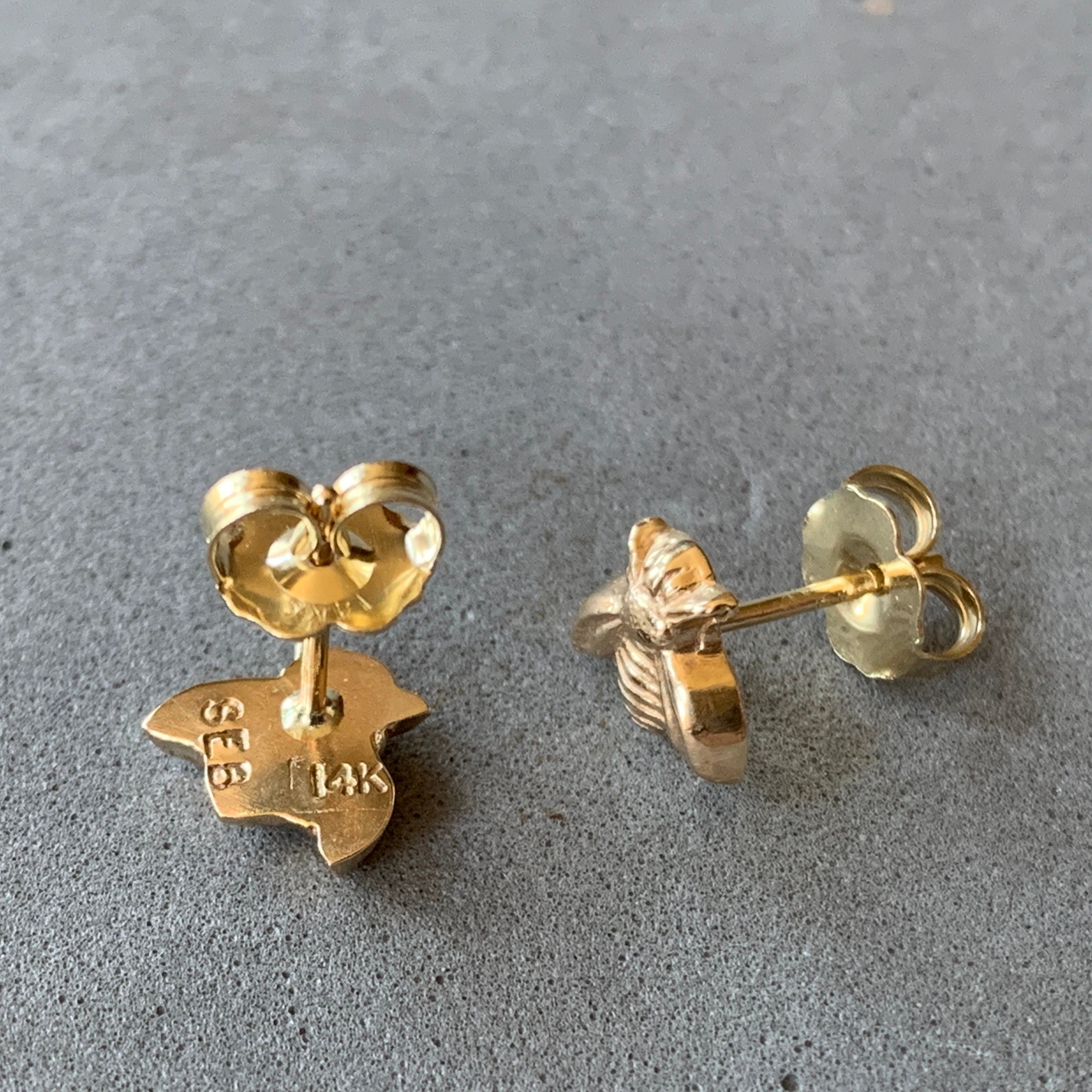14K Solid Gold Bee Earrings