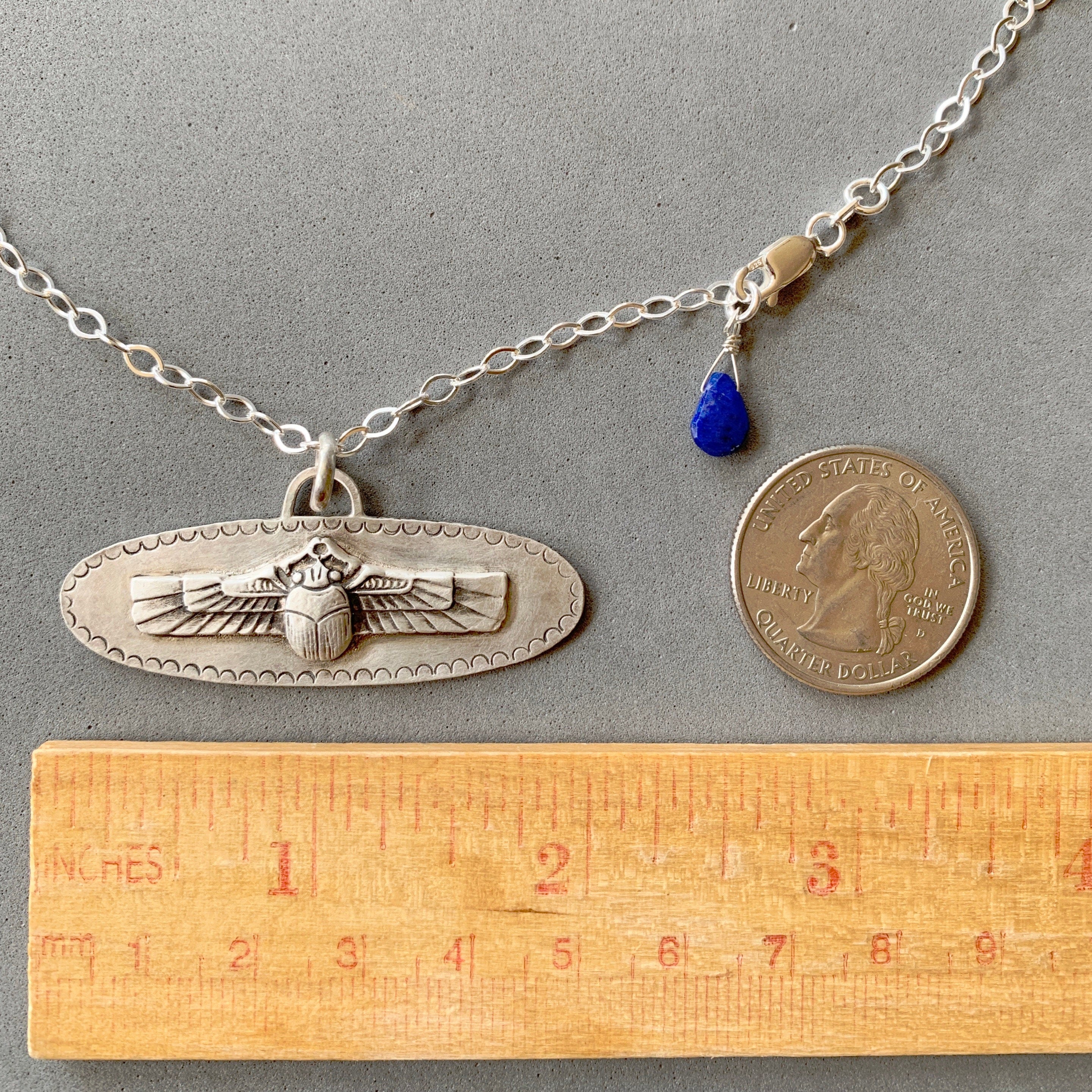 Winged Scarab Pendant in Sterling Silver