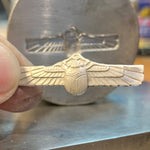 Load image into Gallery viewer, Winged Scarab Pendant in Sterling Silver, Egyptian Revival, hieroglyphs
