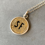 Load image into Gallery viewer, Vintage San Francisco Bus Token Pendant, MUNI token, bus fare, sterling silver
