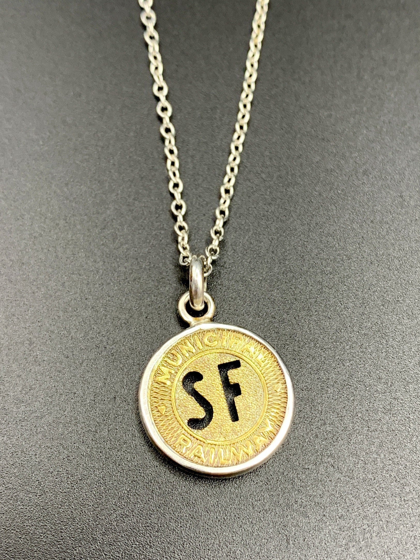 Vintage San Francisco Bus Token Pendant, MUNI token, bus fare, sterling silver