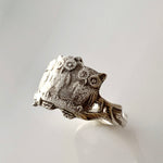 Load image into Gallery viewer, Owls on a Branch Ring in sterling silver, three owls, victorian
