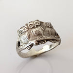 Load image into Gallery viewer, Owls on a Branch Ring in sterling silver, three owls, victorian
