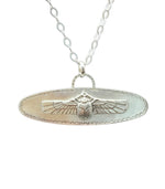 Load image into Gallery viewer, Winged Scarab Pendant in Sterling Silver, Egyptian Revival, hieroglyphs
