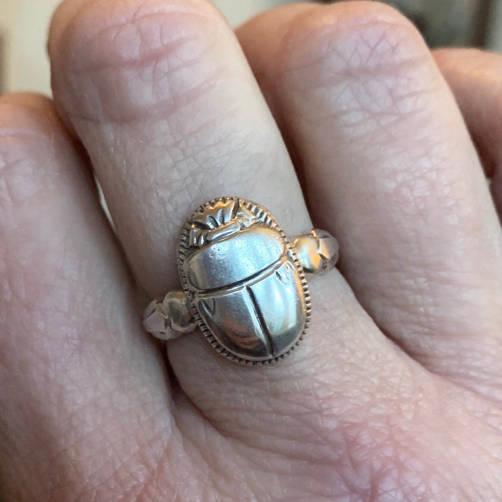 Art Deco Scarab Ring, Egyptain revival, sterling silver
