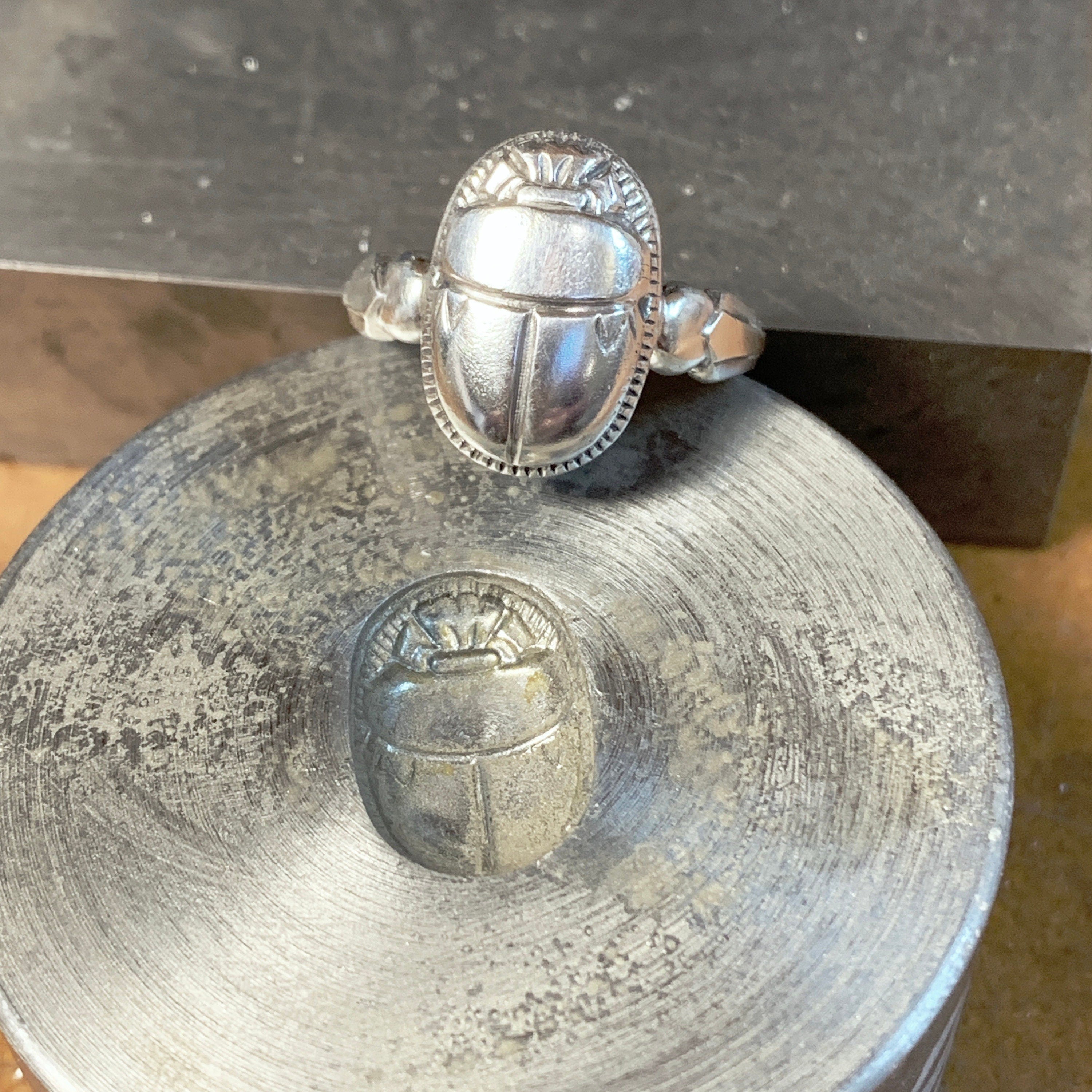 Art Deco Scarab Ring, Egyptain revival, sterling silver