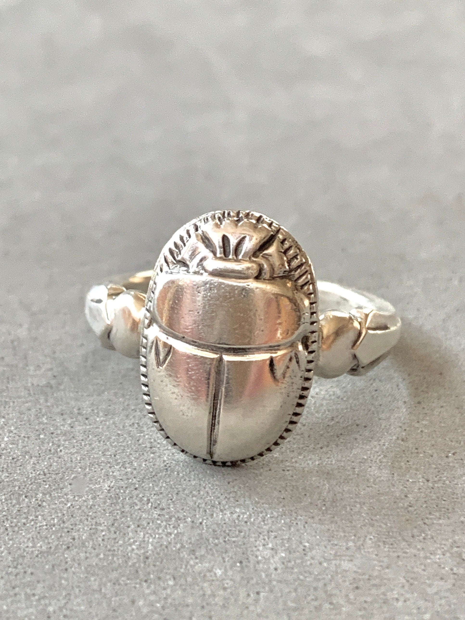 Art Deco Scarab Ring, Egyptain revival, sterling silver